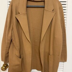 Quince Tan Knit Open Front Blazer